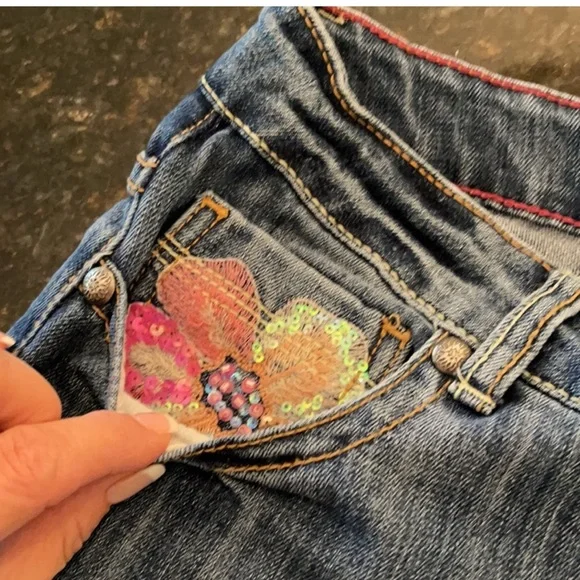 Cache 10 Floral Sequin Bell Boot flare Jeans Y2K! - Picture 2 of 15